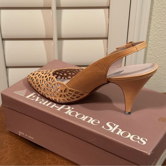 Vintage Evan-Picone NEW IN BOX Peach/Tan Lattice Leather Heels Size 10M - Picture 3 of 10